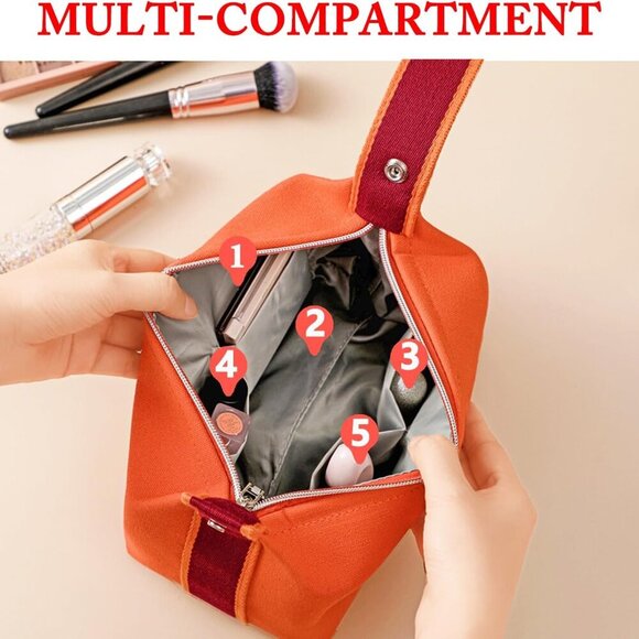 Travel Makeup Bag, Waterproof Canvas Cosmetic Bag Make Up Organizer Case for Wom - Picture 6 of 7